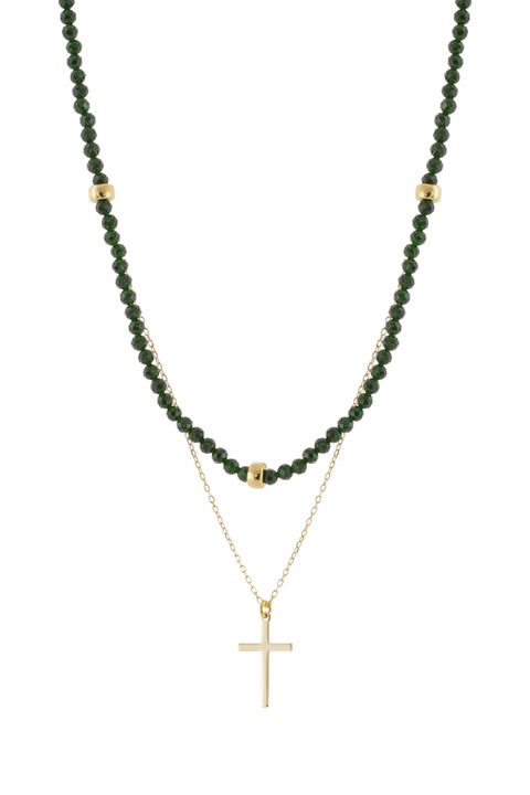 OXETTE, Colier dublu placat cu aur de 18K si decorat cu agata, Auriu, Negru