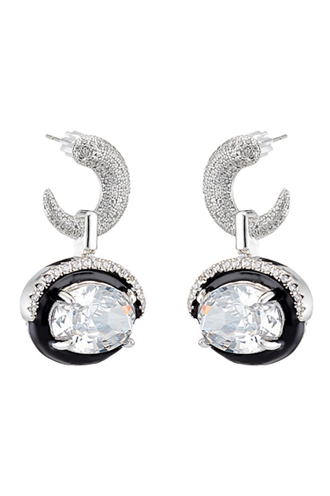 OXETTE, 18 karátos arany- és ródiumbevonatú fülbevaló, Fekete, Ezüstszín