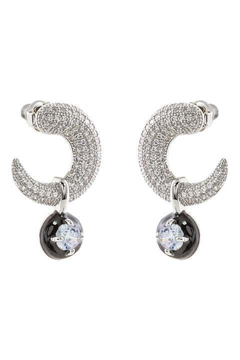 OXETTE, Обеци с покритие от 18K бяло злато и родий с циркони, Черен, Сребрист