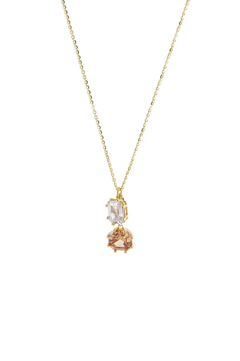 OXETTE, Colier placat cu aur de 18K si decorat cu zirconia, Auriu, Bej