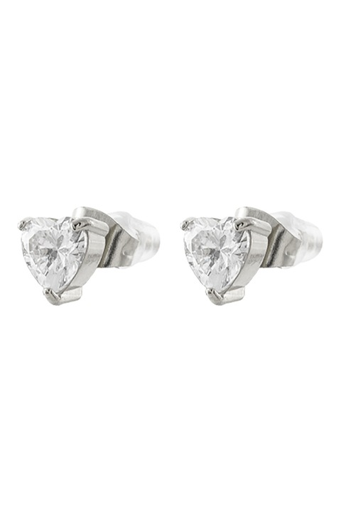 Loisir by Oxette, Szív alakú fülbevaló cirkóniával, Ezüstszín
