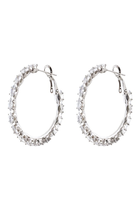 OXETTE, Ródiumbevonatú karika-fülbevaló cirkóniával, Ezüstszín