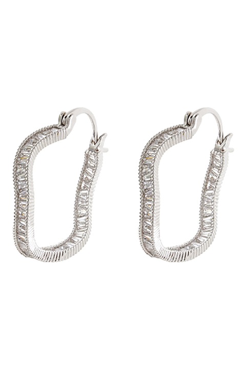 OXETTE, Ródiumbevonatú aszimmetrikus karika-fülbevaló cirkóniával, Ezüstszín