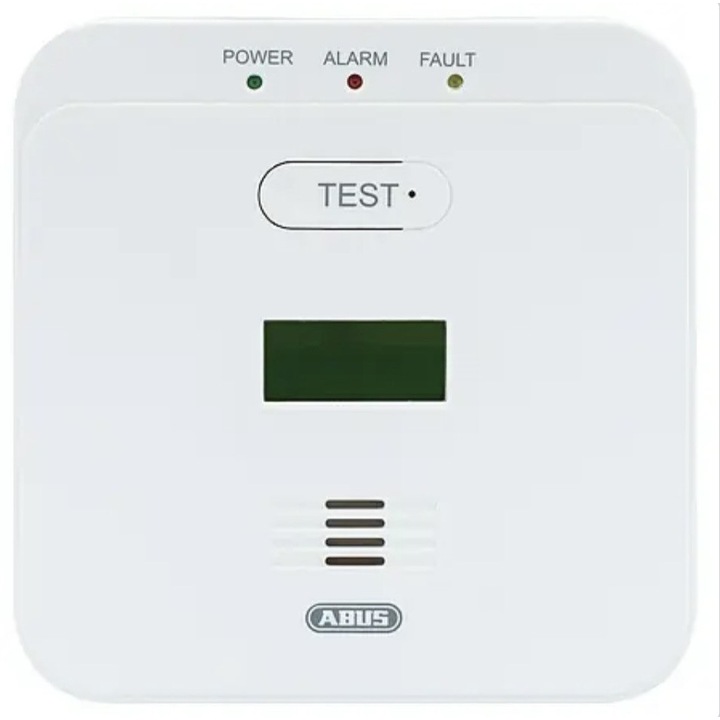 Detector de monoxid de carbon (CO) ABUS COWM510, Senzor electrochimic 10 ani, Alarma 85dB, Afisaj LCD, Alb