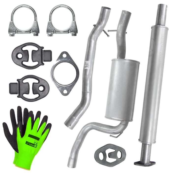 Polmostrow kipufogórendszer készlet Ford Focus 2 II MK2 2.0 TDCi Hatchback modellekhez, DPF nélkül, rögzítőelemekkel, védőkesztyűvel együtt