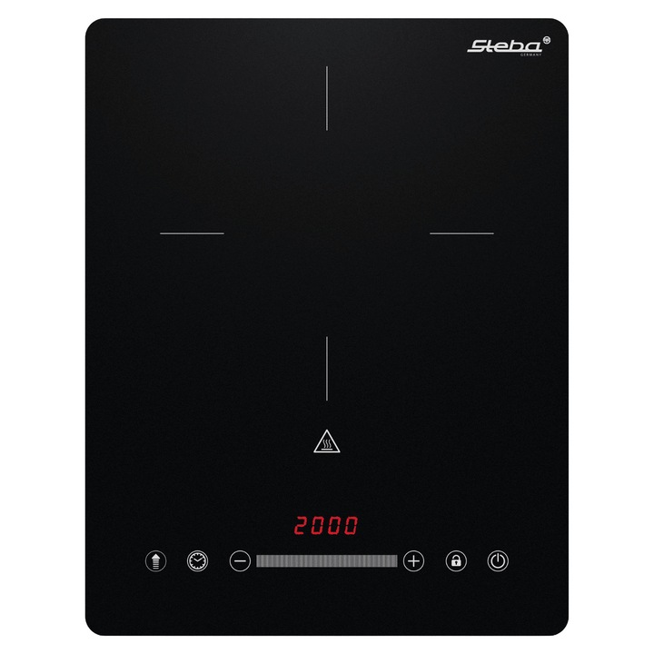 Plita cu inductie Steba Germany, poate fi si portabila, ultra-plata, 1 zona de gatit, consum redus, sticla ceramica mata, 9 niveluri putere, Functie Booster, panou de control slide & touch, Child Lock, timer pana la 180 min, usor de curatat, negru