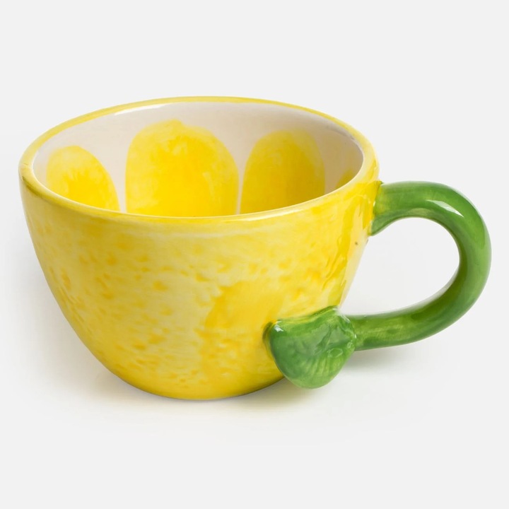 Чаша от доломит 330 мл с модел лимон, дръжка във формата на листо