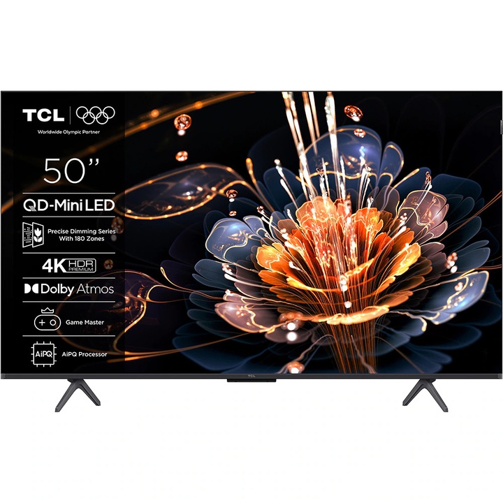 TCL 50C69KS Mini LED Smart TV, Ultra HD 4K, HDR, 126 cm, E energiaosztály, Fekete