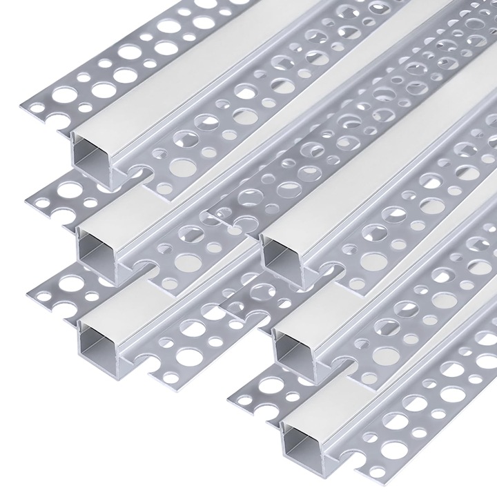 Profil LED Aluminiu Rigips, inShareplus 1m, 6 buc, Difuzor Alb Laptos, Canal pentru Banda LED Incasrat