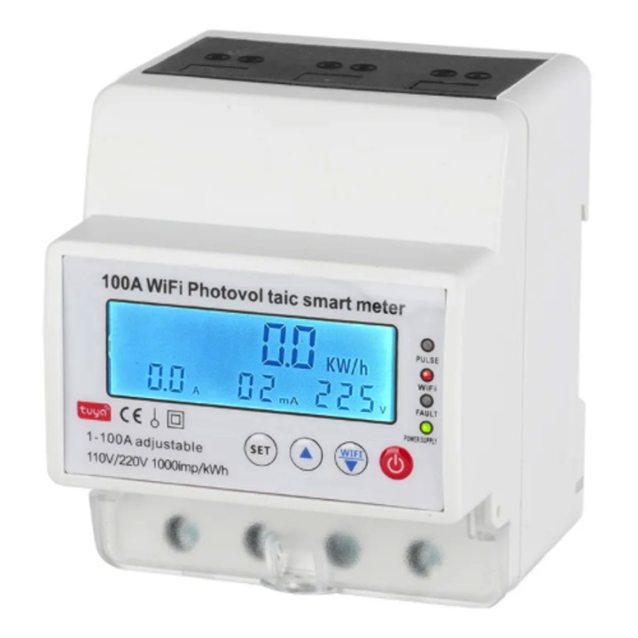 Contor inteligent monofazat Secutek, 230V, suport WiFi, măsurare bidirecțională, montare pe șină DIN