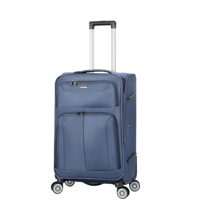Troler mediu extensibil Madisson, 66x41x24/29 cm, poliester, bagaj de cala, 4 roti duble, cifru, SW55104, bleumarin