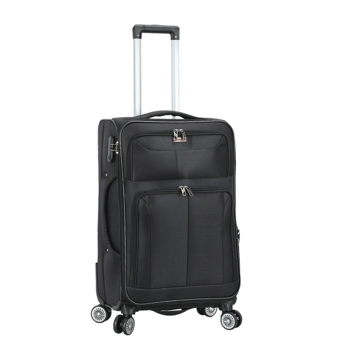 Troler mediu extensibil Madisson, 66x41x24/29 cm, poliester, bagaj de cala, 4 roti duble, cifru, SW55104, negru