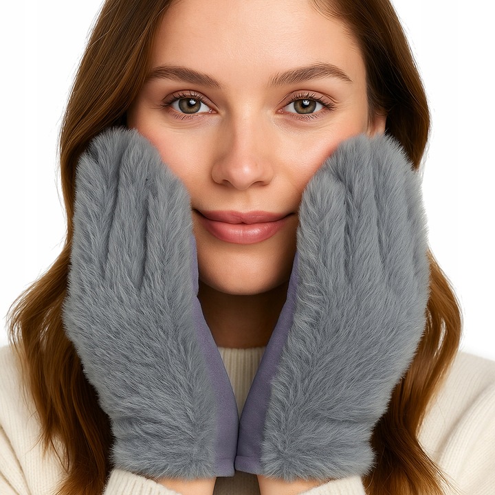 Női téli alpaka kesztyű szürke szőrmével