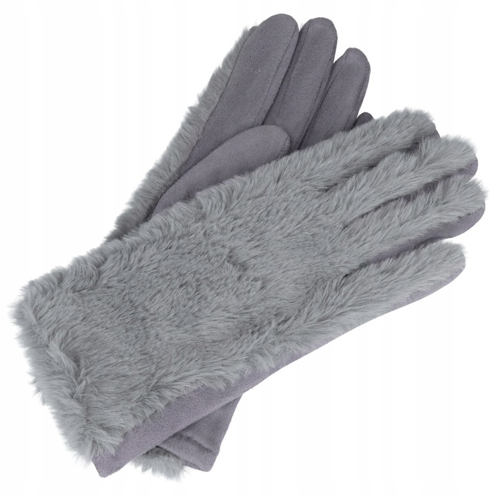 Manusi dama Moramo, Alpaca Gri, ocieplate, detaliu blana, universale