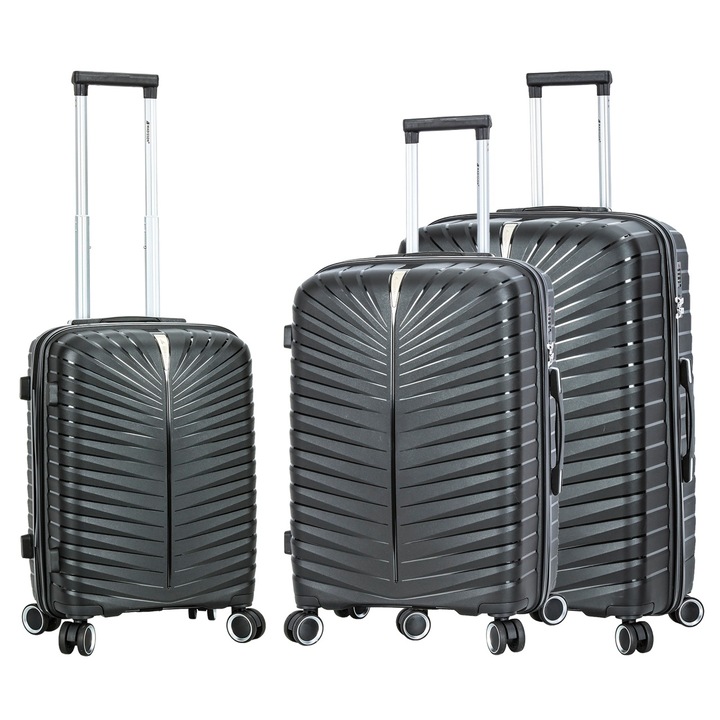 Set trolere Madisson, 1 bagaj de cabina si 2 de cala, polipropilena, 4 roti duble, cifru, SW62103, negru