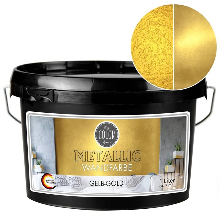 Vopsea decorativa cu efect metalic pentru pereti, My COLOR Room by Viva Decor, 1L Galben auriu