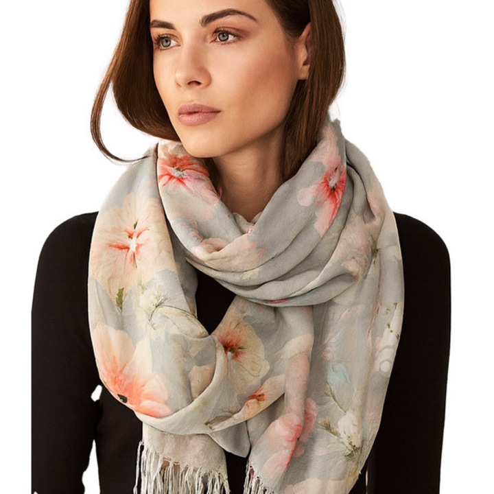Sal dama multicolor gri cu imprimeu floral 180x70 cm 100% poliester elegant casual-Agrafka unisize