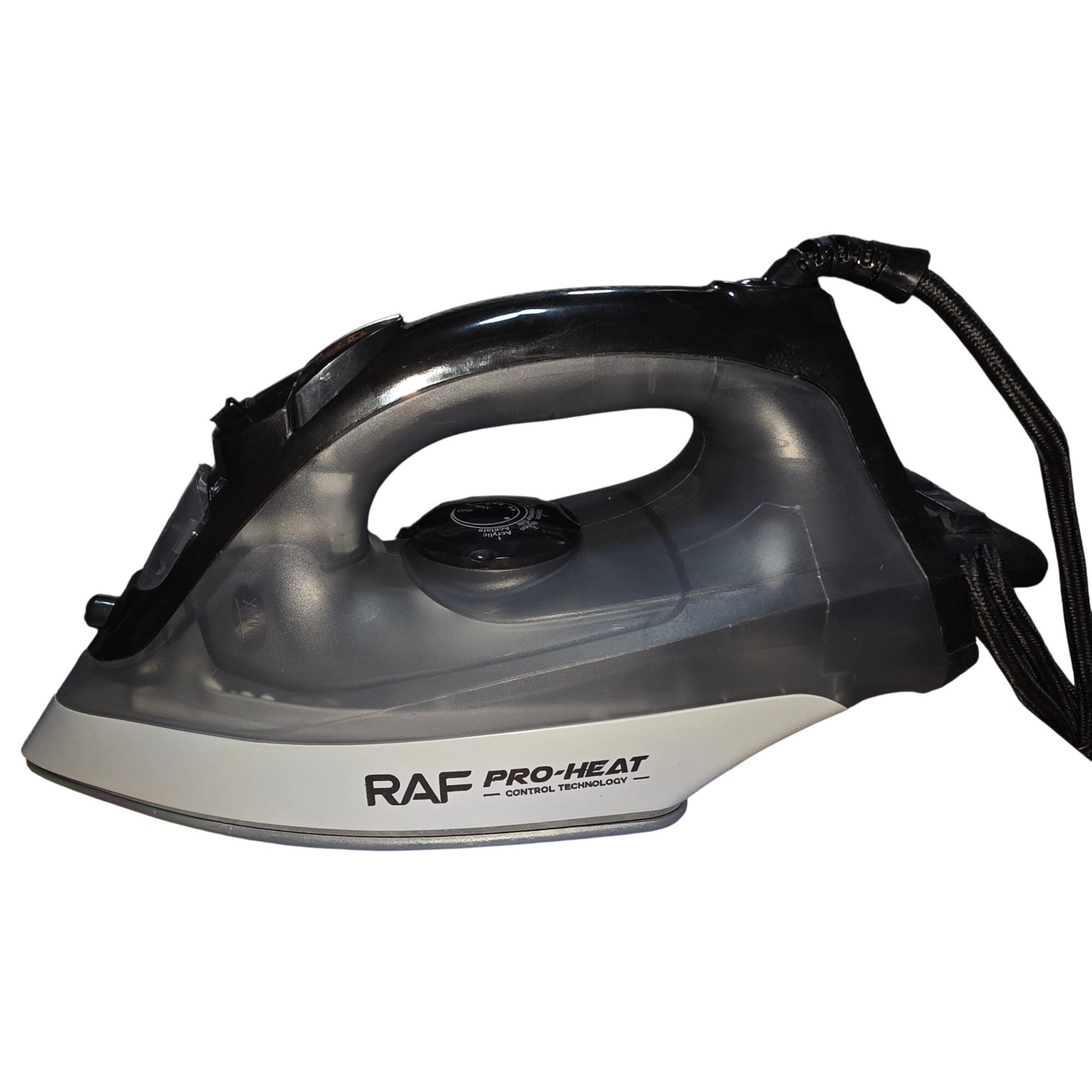 Fier de calcat cu talpa ceramica RAF Express Steam R.1229G de voiaj, 2000W, Jet de abur 120 g/min, protective la supraincalzire, abur variabil 0-35 g/min, 270 ml, dimensiune cm, negru/albastru