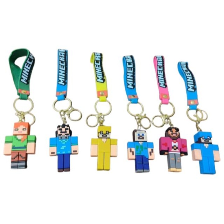 Комплект от 6 фигурки с ключодържател Minecraft, многоцветни, 7см
