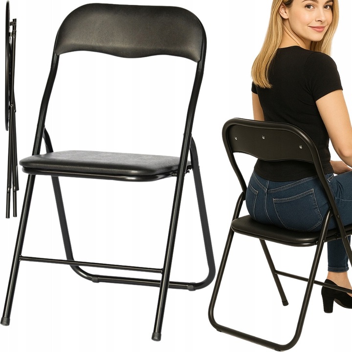 Scaun pliabil Bankietowo negru, constructie metalica, piele ecologica, dimensiuni 45, 5x43, 5x77, 5cm