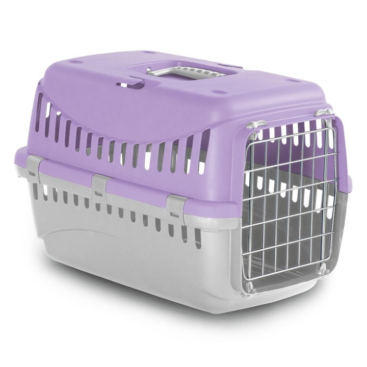 Cusca transport caini Gipsy, mov/gri, metal/plastic, 46x31x32cm