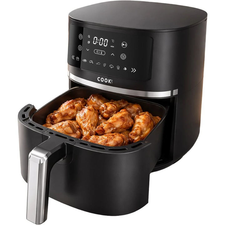 Friteuza cu aer cald COOK-IT 6L, 1600W, temperatura reglabila, negru, 26x26x25cm