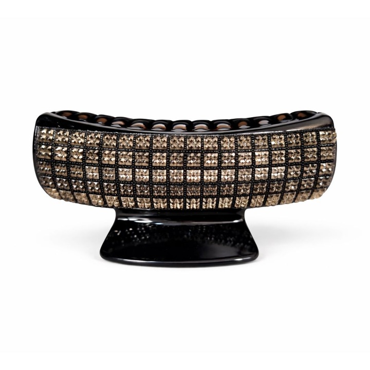 Елегантна черна щипка за коса с кафяви кристали и геометричен модел, силно захващане, издръжлива метална дъга, за изискани прически