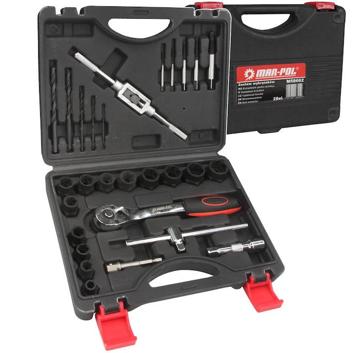 Trusa profesionala extractoare suruburi rupte si deteriorate cu burghie si clichet 25 piese (M58662)