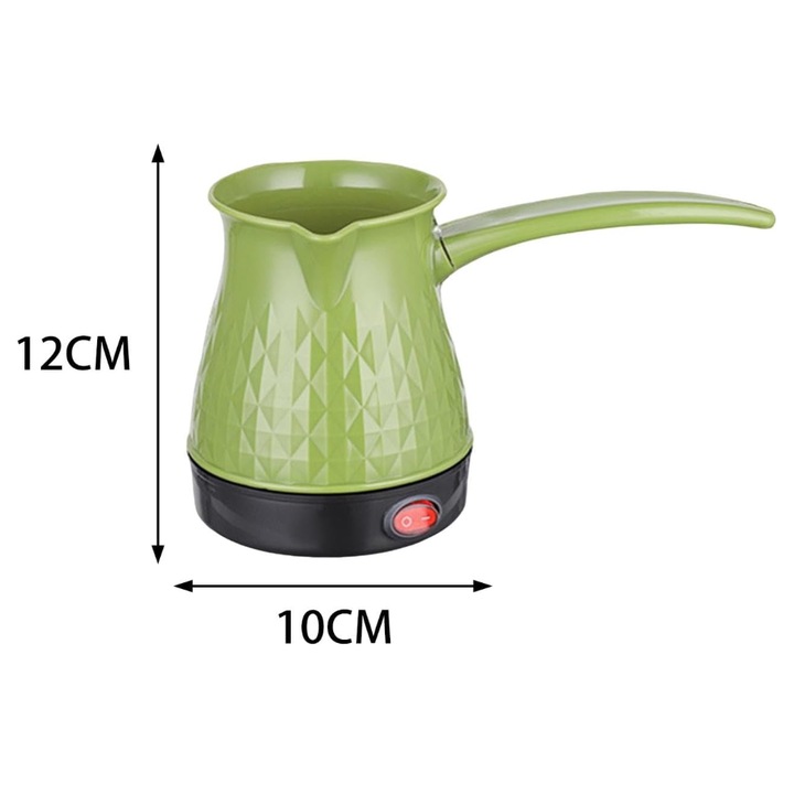 Ibric electric 500 ml, 500W, incalzire rapida pentru cafea turceasca, ceai si lapte, model compact, verde