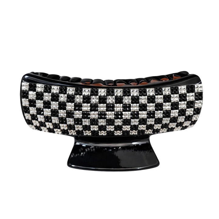 Елегантна черна щипка за коса с черно-бели кристали, геометричен модел, здраво захващане, устойчива метална пружина, за модерни прически