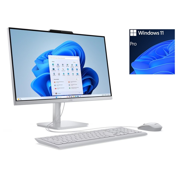 Sistem All-in-One Lenovo A100 cu procesor Intel Core i3-N305, 23.8" Full HD, IPS, 16GB RAM, 512GB SSD, Windows 11 Pro, Cloud Grey