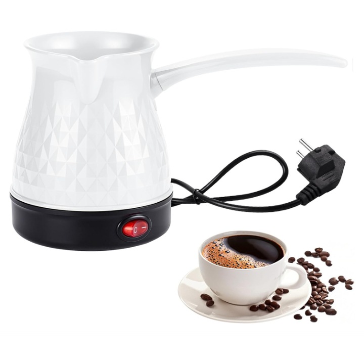 Ibric electric, 500 ml, 500W, incalzire rapida, oprire manuala, design compact, ideal pentru cafea si ceai, alb