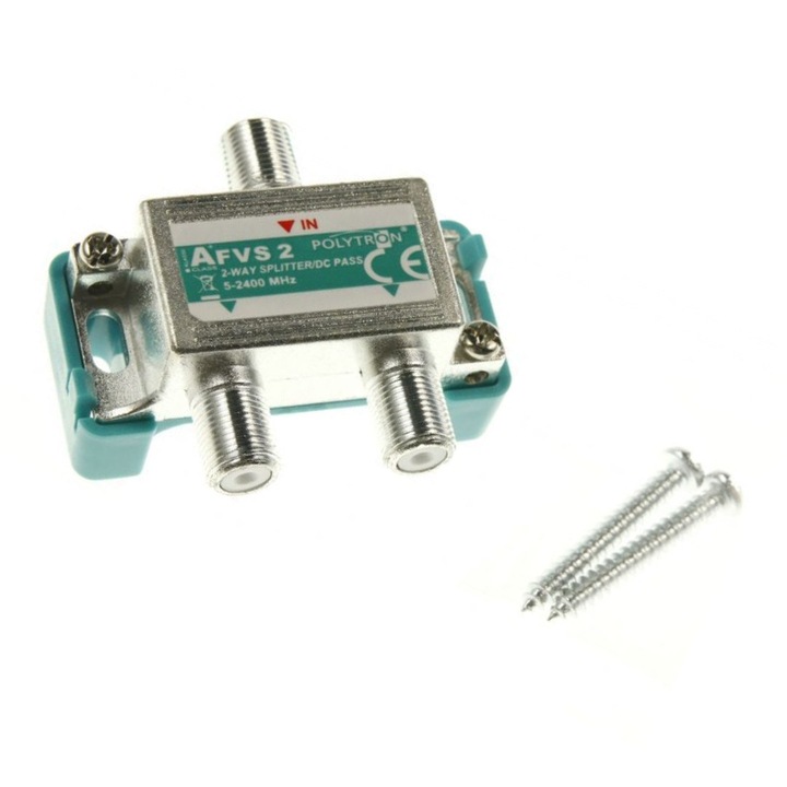 Splitter TV profesional e-SWC Supreme® pentru cablu coaxial, 2 iesiri, 5-2400 Mhz, metalic