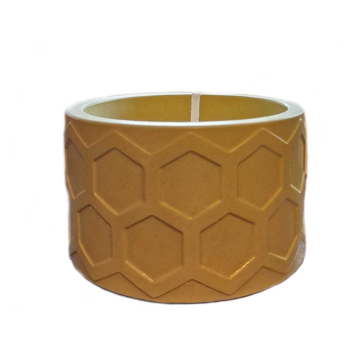 Lumanare din ceara naturala in recipient de ipsoz, geranium, handmade