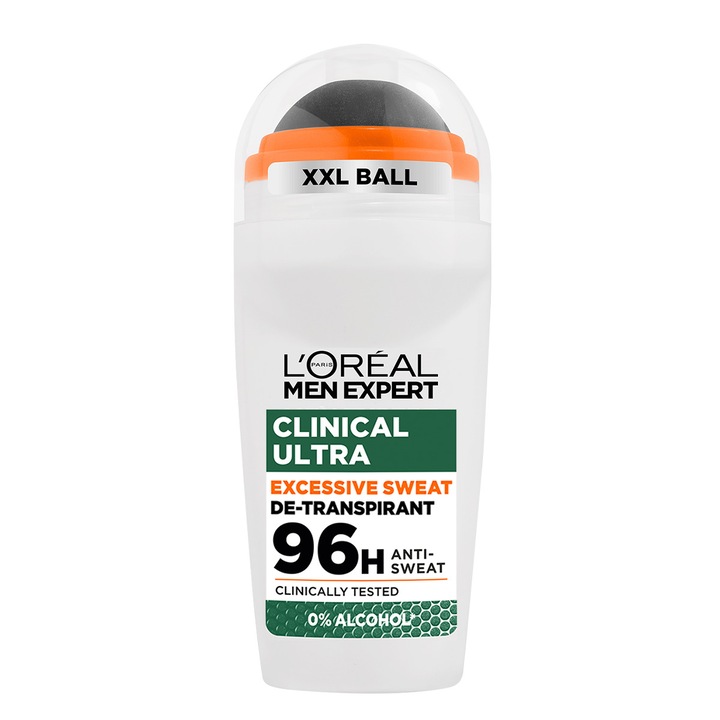 Antiperspirant Roll-on fara alcool L'Oréal Paris Men Expert Derma Control pentru barbati, transpiratie excesivă, protectie pana la 96 de ore, 50 ml