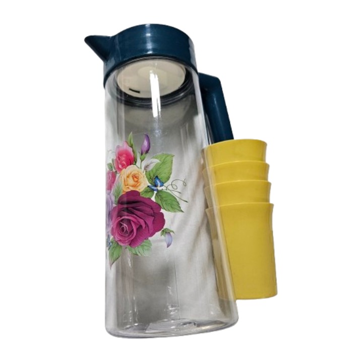 Set Carafa 2.5 l si 4 pahare 250 ml, Clini 3x-0059, Plastic, Multicolor