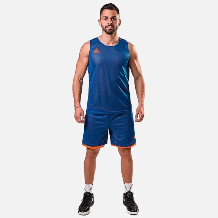 Set maiou/short baschet reversibil PeakSport albastru, Portocaliu/Albastru