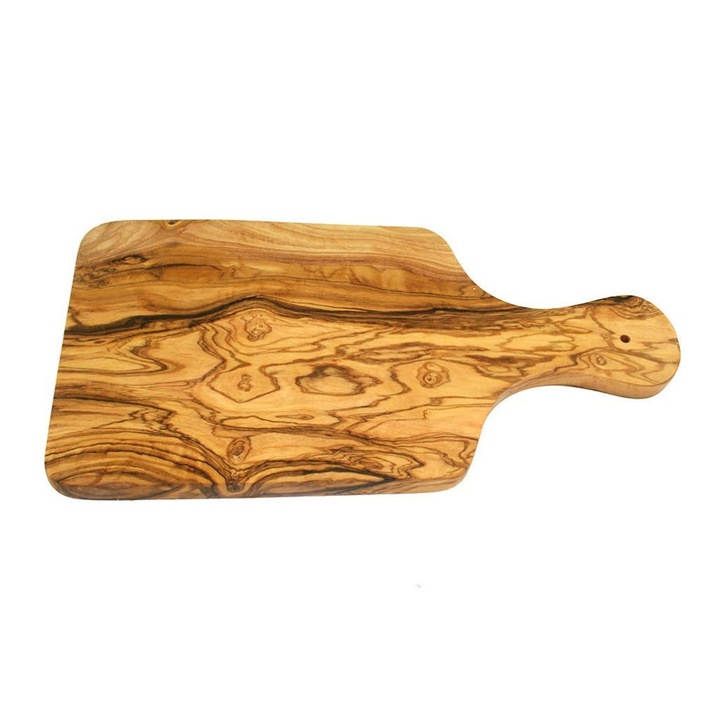 Tocator mic dejun din lemn de maslin cu maner, 30x15 cm, grosime 1.2 cm