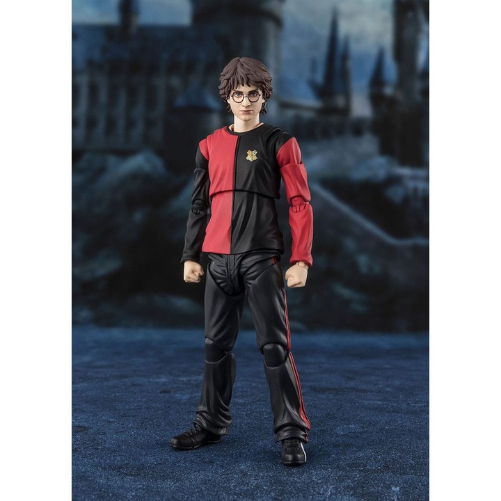 Figurina Harry Potter 14 cm, Bandai Tamashii Nations, cu bagheta si pahar, multicolor