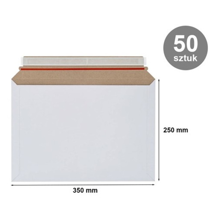 Set 50, Cutie, Neopak, Din carton rezistent, Inchidere autoadeziva, Pentru curierat si documente, Alb, 250x350 mm