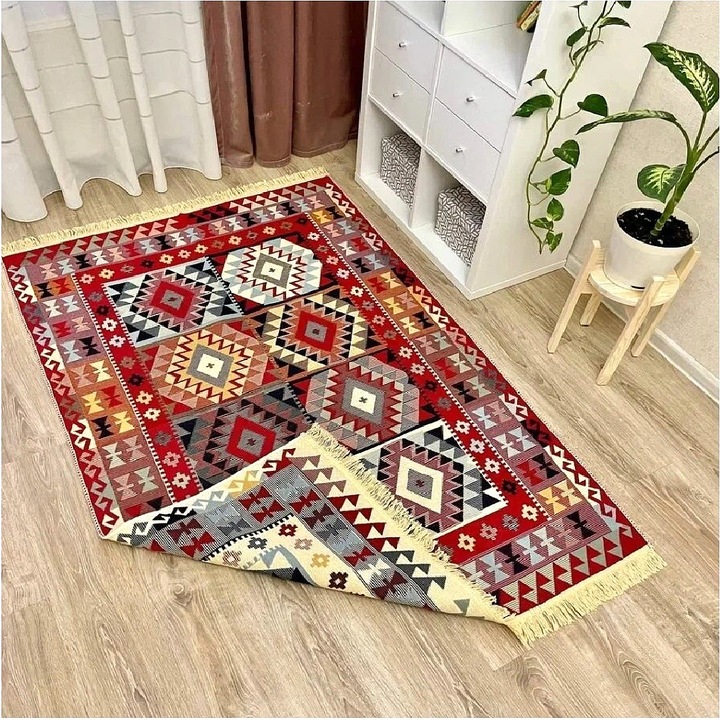 Covor cu tesatura plata cu decor traditional - Kilim cu doua fete, 60x90 cm - 01