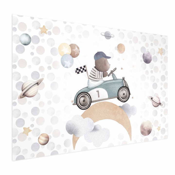 Poster Fara rama - Bear in a Race Car - 60 x 40 cm