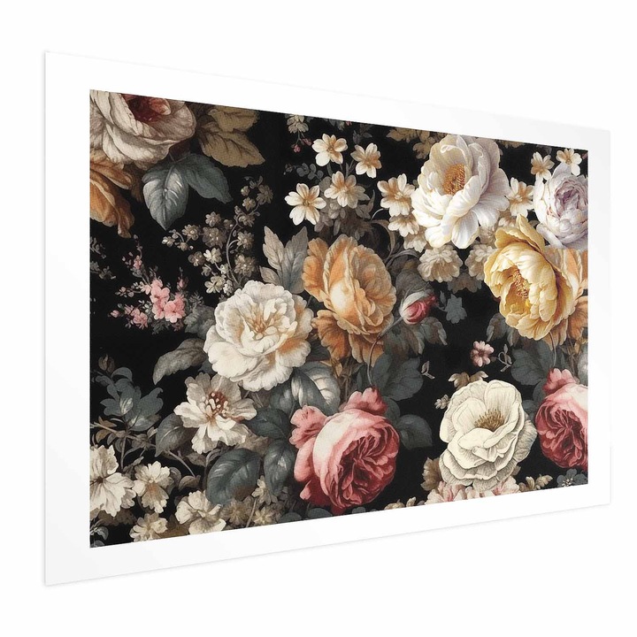 Poster Fara rama, cu margine - Colorful Flowers Black - 90 x 60 cm