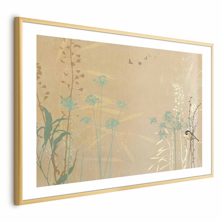 Poszter Arany kerettel - Madár a réten - 60 x 40 cm