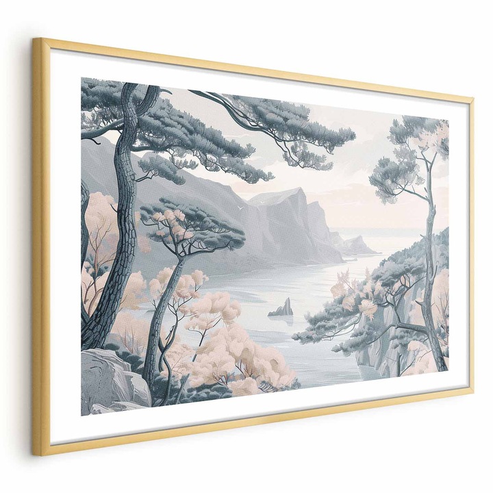 Постер златна рамка - Delicate Blue Coast - 90 x 60 см