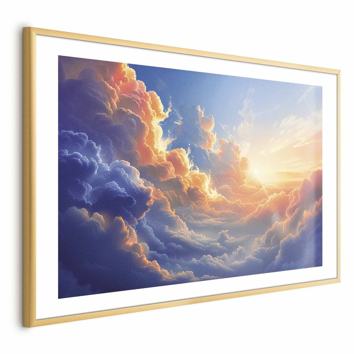 Постер златна рамка с кант - Sunset Cloudy Sea - 90 x 60 cm