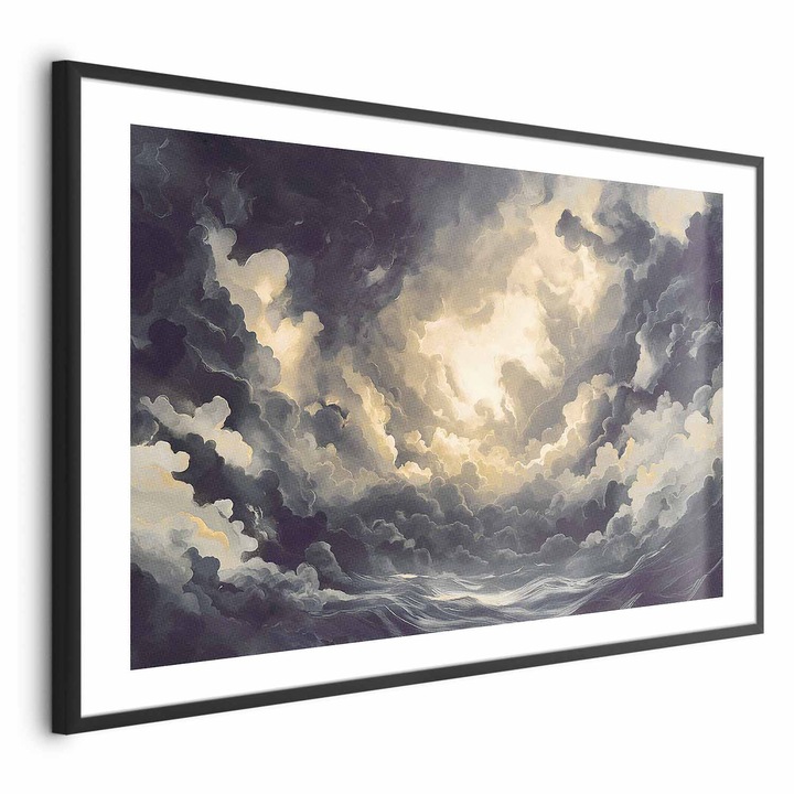 Плакат в черна рамка с кант - Sun Clouds Drama - 90 x 60 см