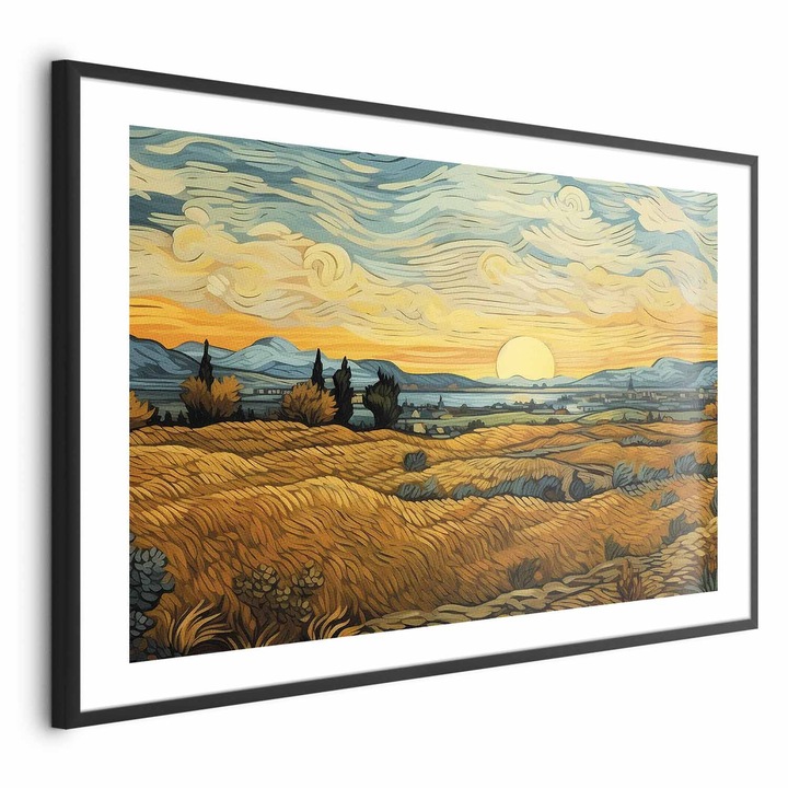 Плакат Черна рамка с кант - Импресионистични полета - 60 x 40 cm