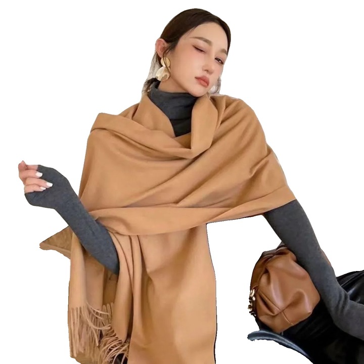 Esarfa dama, design sal, material moale, camel deschis, 200x70cm