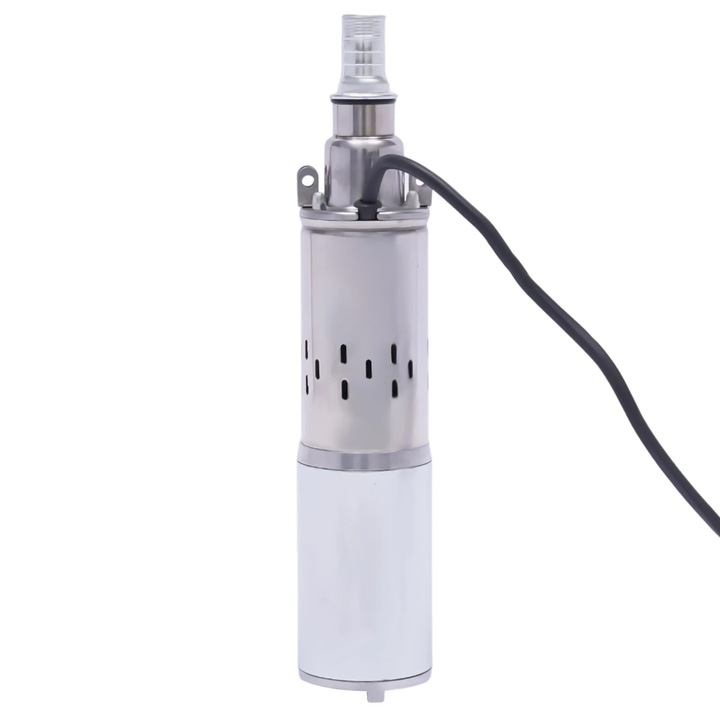 Pompa de apa solara, Pompa submersibila, 180 W, 1, 2 m³/h, Inaltime de pompare 25 m, Iesire 25 mm, DC, Carcasa inox, Argintiu